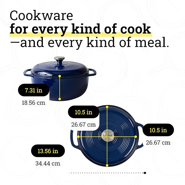 LODGE ESSENTIAL ENAMEL CAST IRON DUTCH OVEN 6 QUARTS – PERFECT FOR BREAD BAKING, BRAISING, MARINATING & SLOW COOKING, FEATURES MOISTURE-SEALING LID & DUAL HANDLES, KITCHEN ESSENTIALS, INDIGO