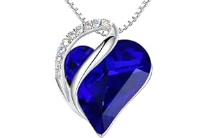 Leafael Necklaces for Women, Infinity Love Birthstone Heart Crystal Pendant, Birthday Jewelry Gifts for Her, Mom, and Wife, Silver Plated, 18 plus 2 inch Adjustable Chain