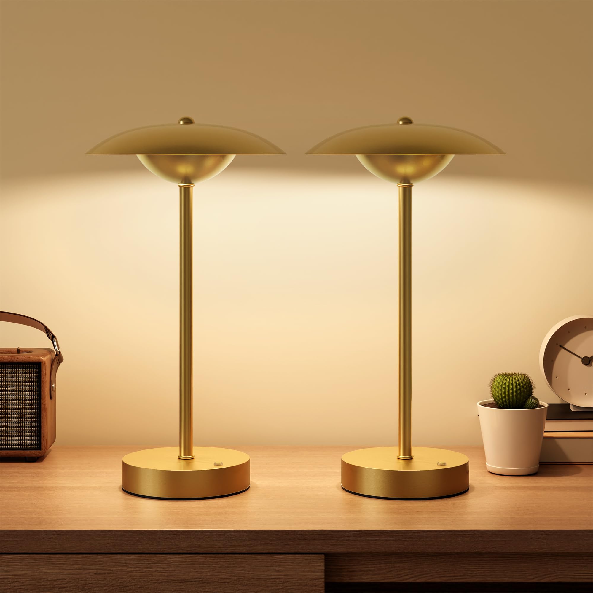 Photo 1 of 2 Pack Cordless Table Lamps, Rechargeable Battery Powered Lighting, Indoor/Outdoor Table Lamps for Patio Restaurant Home Dinner Dining Kitchen Bar Night Light Balcony,Waterproof & Wireless(Gold)