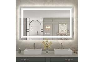 WTTY 48x30 LED Bathroom Mirror with Lights, Front and Backlit Lighted Bathroom Vanity Mirrors for Wall, Dimmable Wall Mirrors for Bathroom, Anti-Fog, Memory, Shatter-Proof, Double LED Vanity Mirror