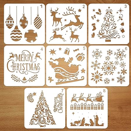 Kit Da Disegno Per Stencil In Plastica Riutilizzabile Di Natale Set Di 8 Babbo Natale Albero Di Natale Fiocchi Di Neve Campane Renna Stencil Per La