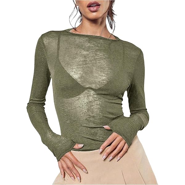 Women's Sheer Mesh Tops Y2k See Through Knit Sweater Sexy