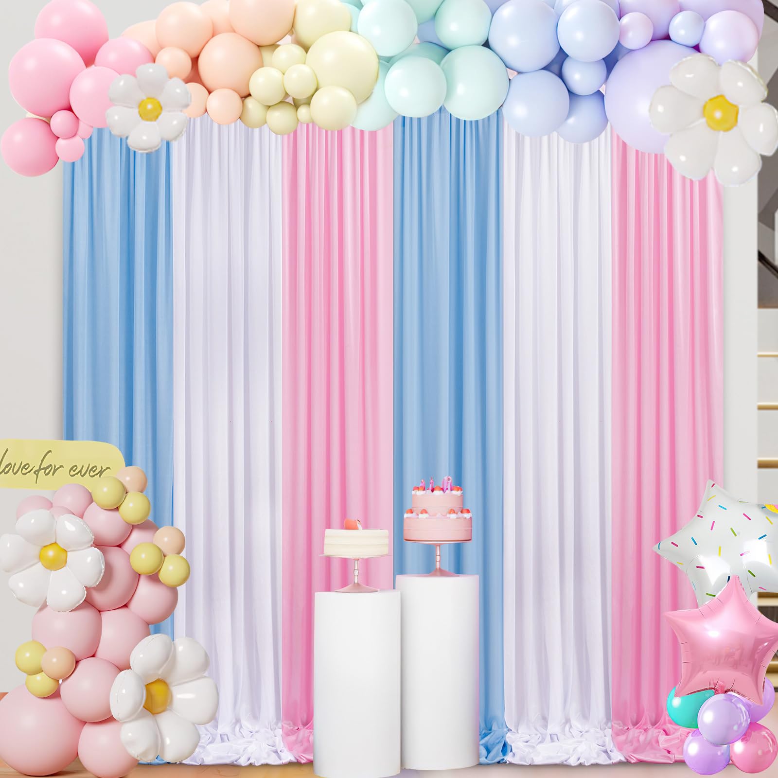 Photo 1 of Blue Pink Backdrop Curtains 10ftx15ft: Baby Shower Curtains Backdrop Drapes - 6 Panels Bridal Shower Backdrop Party Graduation Photo Decoration