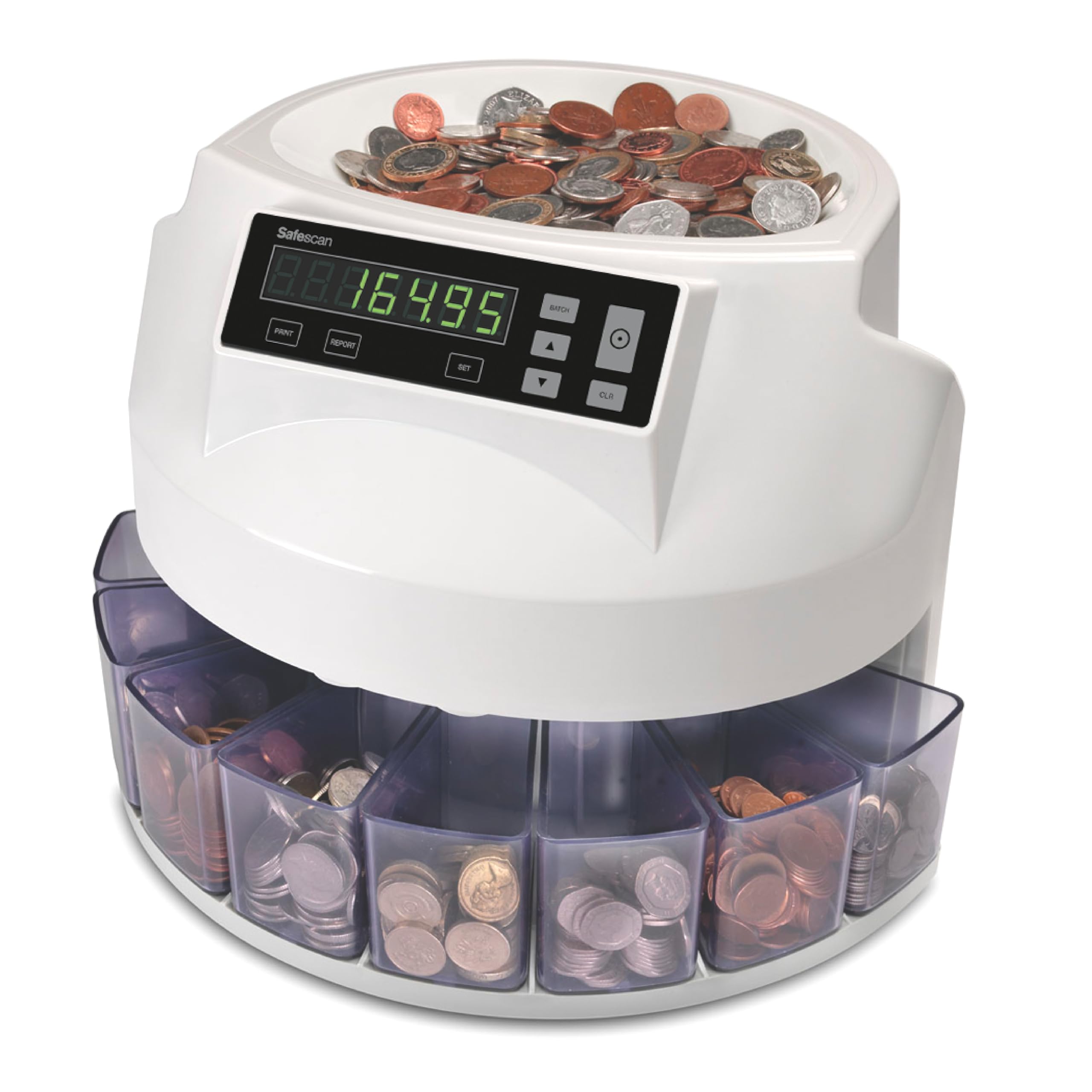 Safescan 1250 GBP Coin Counter that Quickly Value Counts and Sorts Mixed British Coins - Coin Sorter that Sorts Coins Per Denomination - Money Counting Machine for Continuous Coin Counting