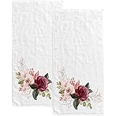 Hapuxt Hand Bath Towels for Bathroom Set of 2 Burgundy Roses Soft Brown Pink Shower Towel Water Absorbent Soft Microfiber Face Body Towel Kitchen Gym Spa Salon 30x15Inches