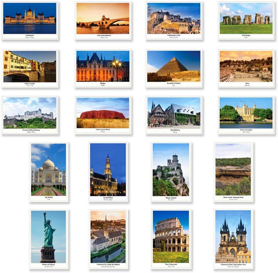 Made in USA. THE WORLD postcard set of 20 Post card variety pack of