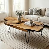 Nalvyue Unique Live Edge Coffee Table Natural Wood, Handcrafted Solid Wood | Coffee Table for Living Room, Real Wood Western Rustic Design, One of a Kind Organic Shape with Unique Grain Pattern