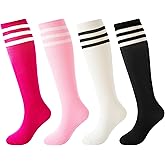 BISOUSOX Soccer Socks Kids Youth Girls Socks 6-8 Years Old Knee High Socks 10 12 Uniform Long Cotton Boys Athletic Stripe