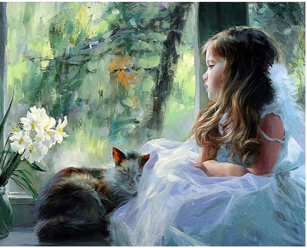 SUBERY DIY Oil Painting, Paint by Number Kit by Hand Colouring - A Little Girl in a Wedding Dress 16x20 inch (Without Frame)