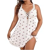 SHENHE Women's Plus Size Deep V Neck Lace Trim Nightgown Chemise Side Slit Lingerie Sleep Dress