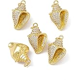 KitBeads 5pcs Cubic Zirconia Seashell Charms - 3D Marine Animal Sea Life Conch 18K Real Gold Plated for Jewelry Making Bulk