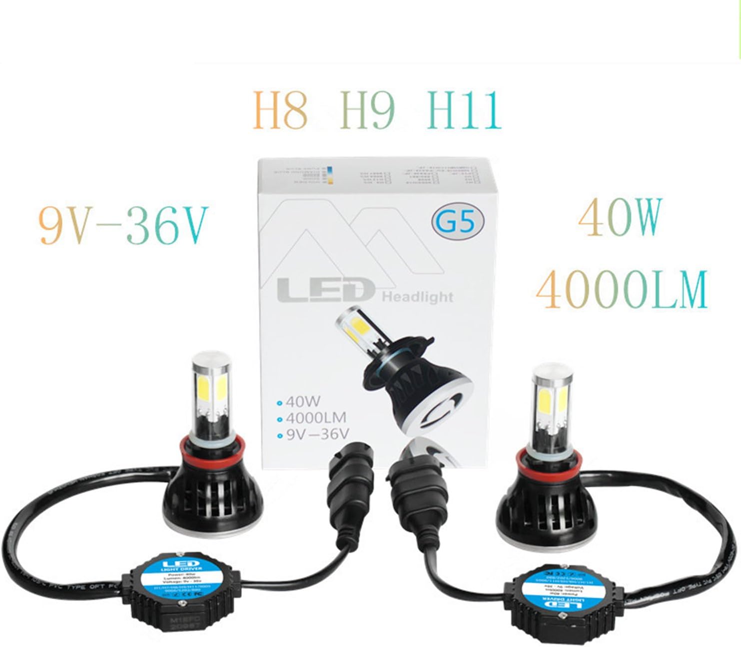 LED Headlight Bulbs, Ideapro H8/H9/H11 Headlights Kit 40W 8,000LM CREE LED Headlight Conversion Kit All-in-One - H11 6,000K Rainproof driver Lamps H8/H9/H11 （2 PCS）