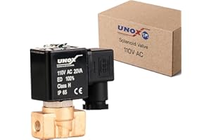 UNOX 1/4" NPT Solenoid Valve 110V AC, Brass Control Valve Normally Closed - 0-16 Bars Multi-Purpose Reliable Control Valve for Water, Air, and Gas - Solenoid Valves