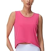 THE GYM PEOPLE Women's Workout Crop Tank Tops Sleeveless Cross Hem Loose Fit Athletic Yoga Shirts