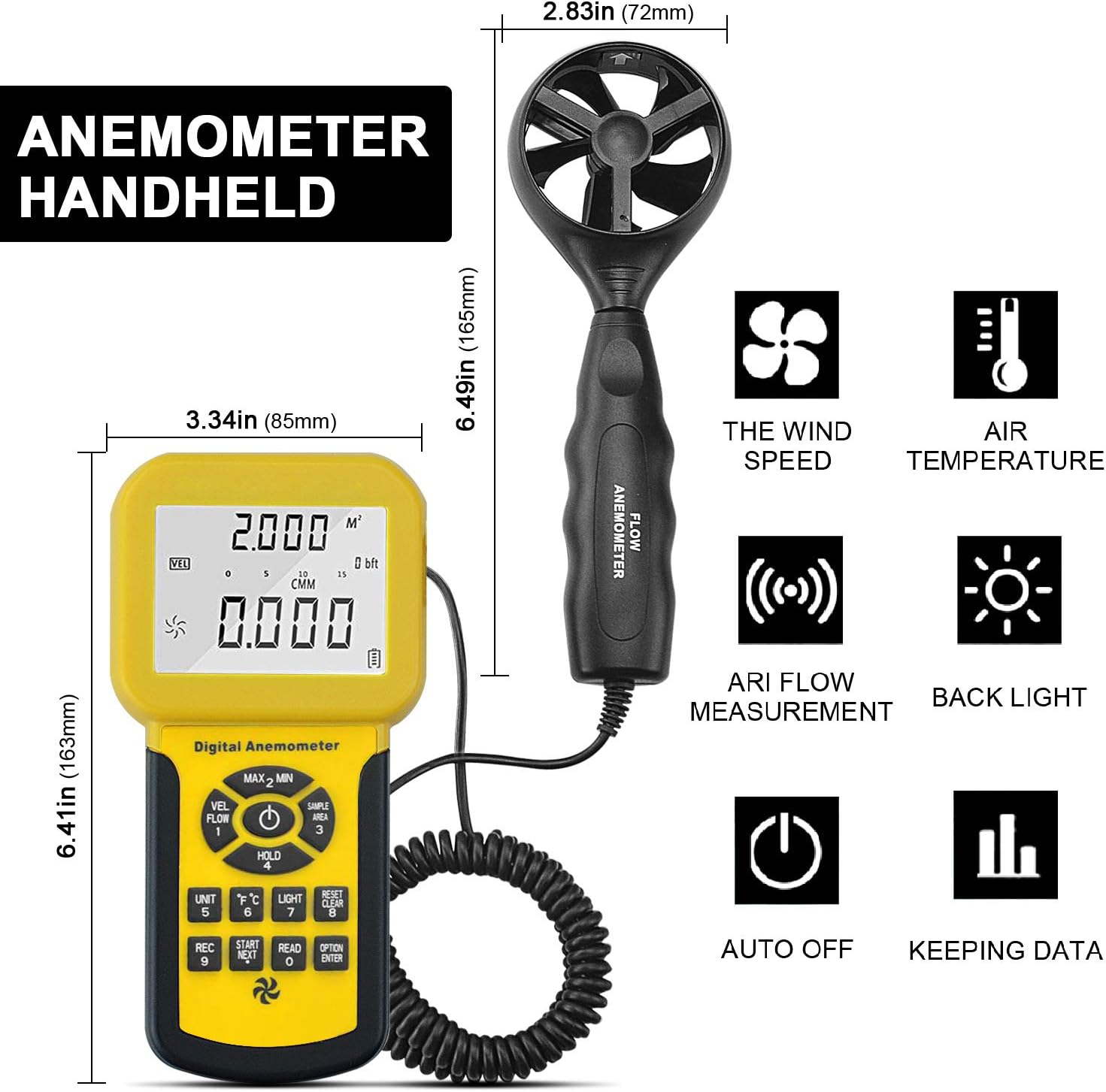 HoldPeak HP-846A Digital Pro CFM Anemometer – HVAC Wind Speed Meter With Temp & Backlight