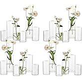 Small Glass Bud Vases for Centerpieces – Hewory 24pcs Clear Blown Single Flower Vases Bulk, Modern Mini Cylinder Vase Set for Wedding Anniversary Birthday Party Events Home Living Room Table Decor