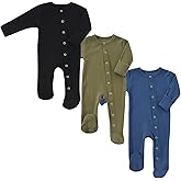 KISBINI Baby Footed Pajamas with Mitten Cuffs Unisex Cotton Snap-up Romper Jumpsuit Sleep and Play 0-12 Months Footies