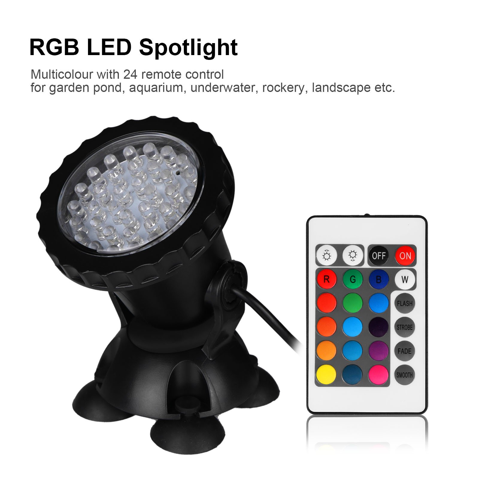 LemonBest® Remote Control RGB LED Pond Spotlight Underwater Aquarium Fish Tank Lighting AC100-240V UK Plug