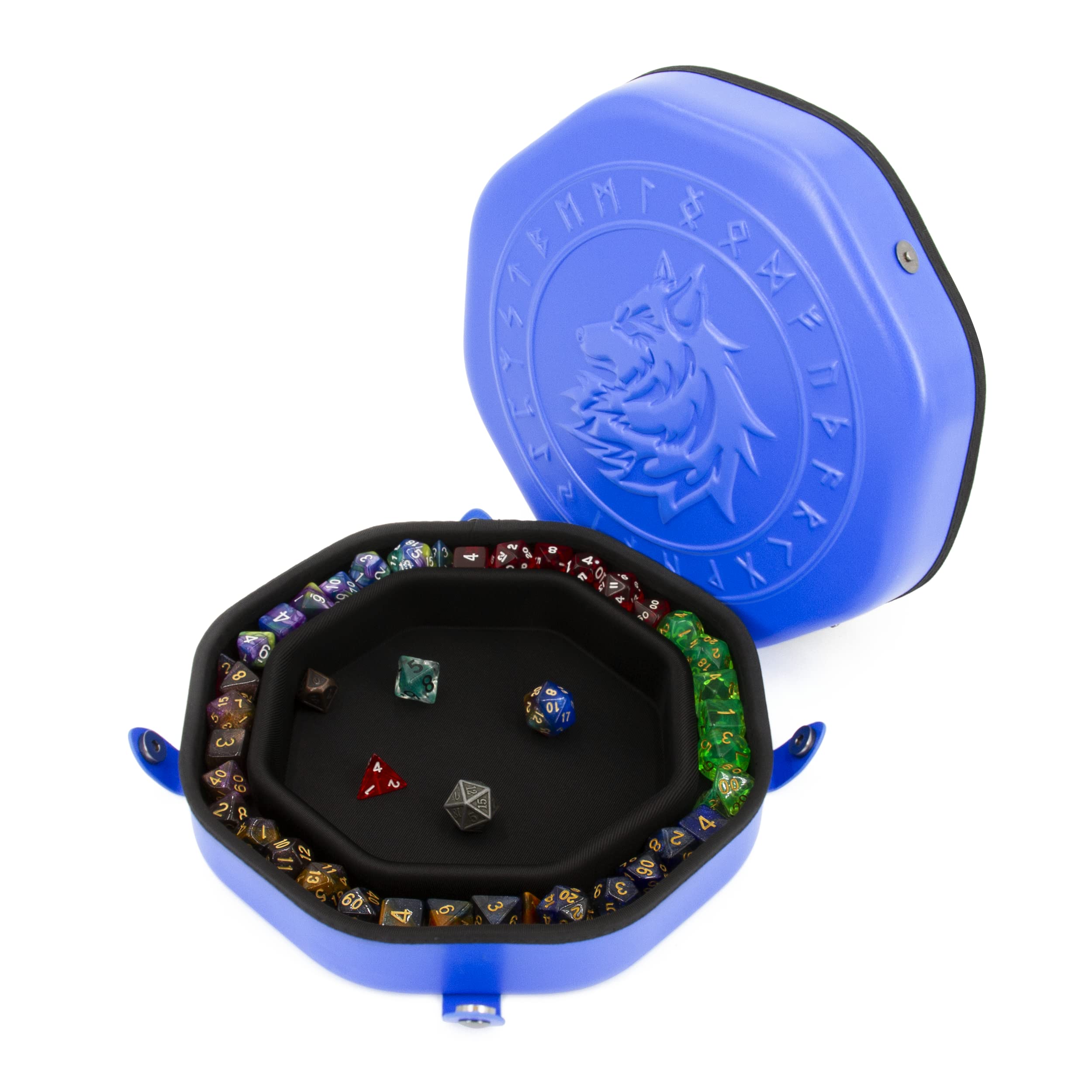 CASEMATIX Dice Tray and Dice Storage Case for Up to 115 RPG Dice - Dice Tray for Rolling with Magnetic Snaps, Embossed Wolf Design and Non-Scratch Interior for Random Rolls Dice Protection — image 1