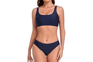 Vevarble Women's Bikini Sets Scoop Neck Sporty U-Back Removable Padding Two Piece Swimsuits