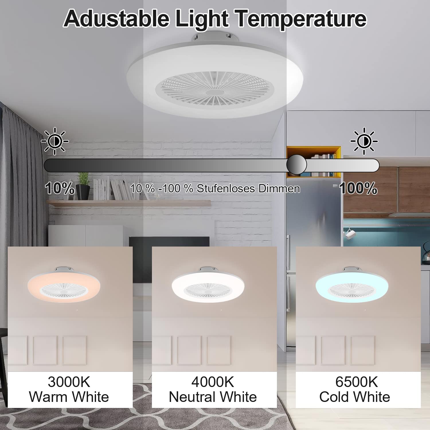 Hebitod 80W Ventilateur de plafond avec Lumière et Télécommande, LED Fan Plafonnier avec éclairage, 6 Vitesses de Vent, Température de Couleur Réglables, Timing, Mode été Hiver, Salon Chambre