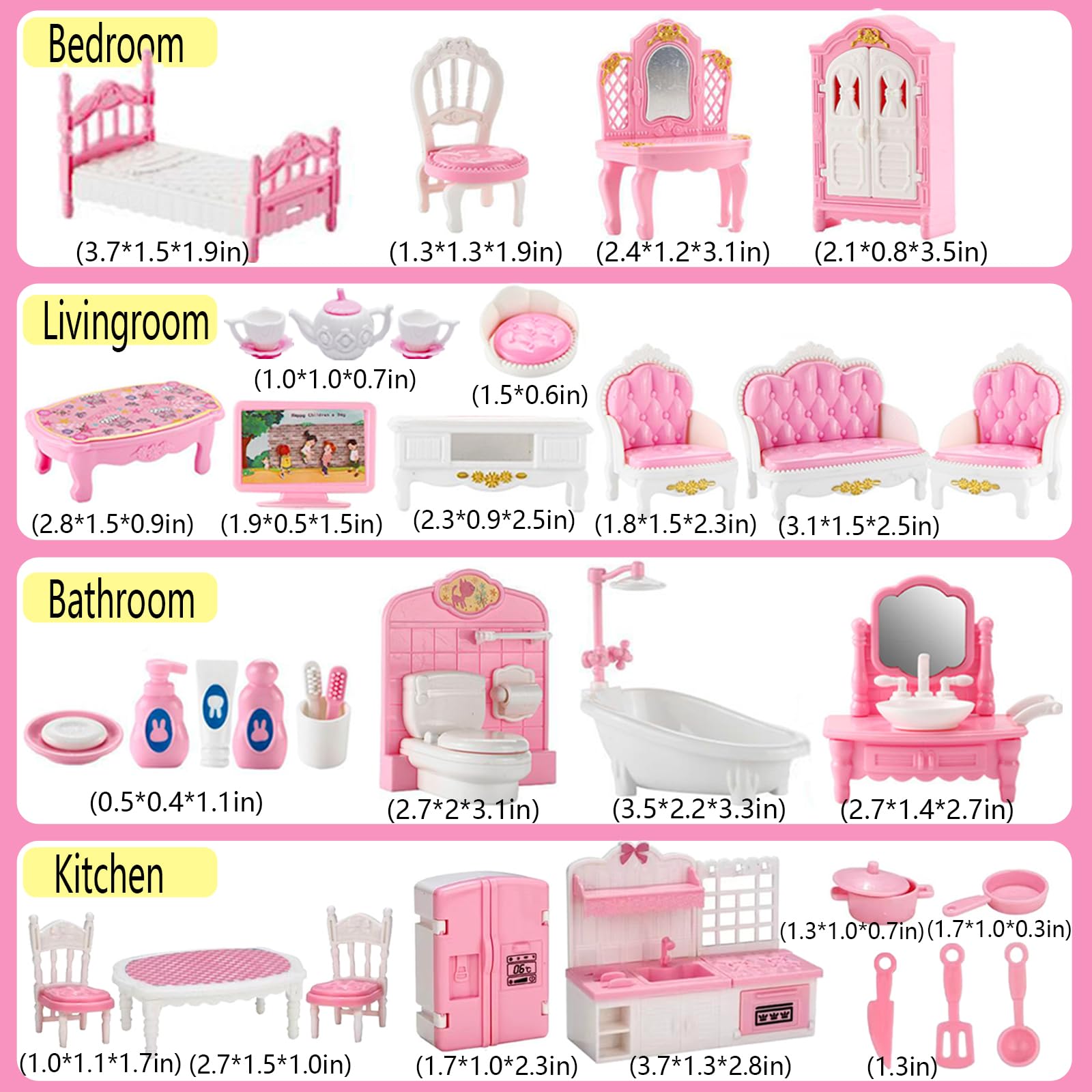 35 Pcs Dollhouse Furniture Accessories Set Mini House Furniture Small Dollhouse Miniature Furniture Play House Accessories 1:12 Tiny Kitchen Bedroom LivingRoom Bathroom Boy Girl Toddler3Y+ (A Set)