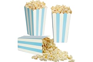 XIEHE 24 Pack Striped Popcorn Boxes - Carnival Parties Mini Paper Popcorn and Candy Containers, Party Supplies for Movie Nights (Blue)