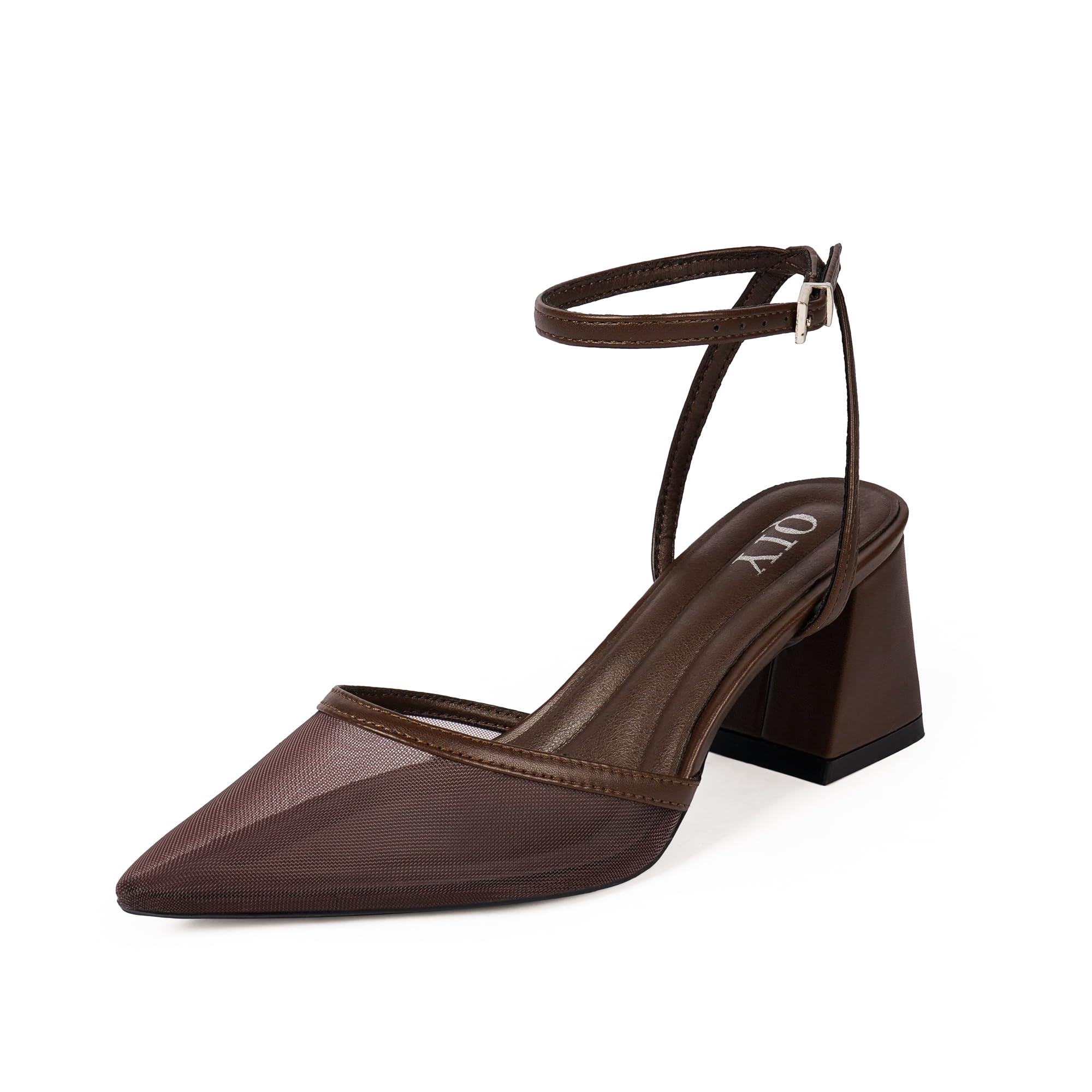 Photo 1 of QIY Chunky Heels for Women Comfortable Low Womens Brown Heels Closed Toe Block Mesh Heel for Women Slingback Sling Back Strappy Short Heel Pointed Toe Womens Pumps Wedding Dress Shoes Size 9