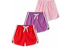 Little Girls 3-Pack Athletic Shorts Toddlers Workout Active Running Shorts Gym Short Pants with Bow 2-9 Years
