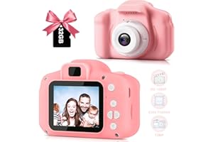 ANJUU 1080P Kids Camera for Girls, Toddler Camera for Christmas Birthday Festival Gift, Children Rechargable Selfie Camera Toy for 3-9 Year Old Girls, Multi-Functional Kids Digital Camera with 32GB SD Card