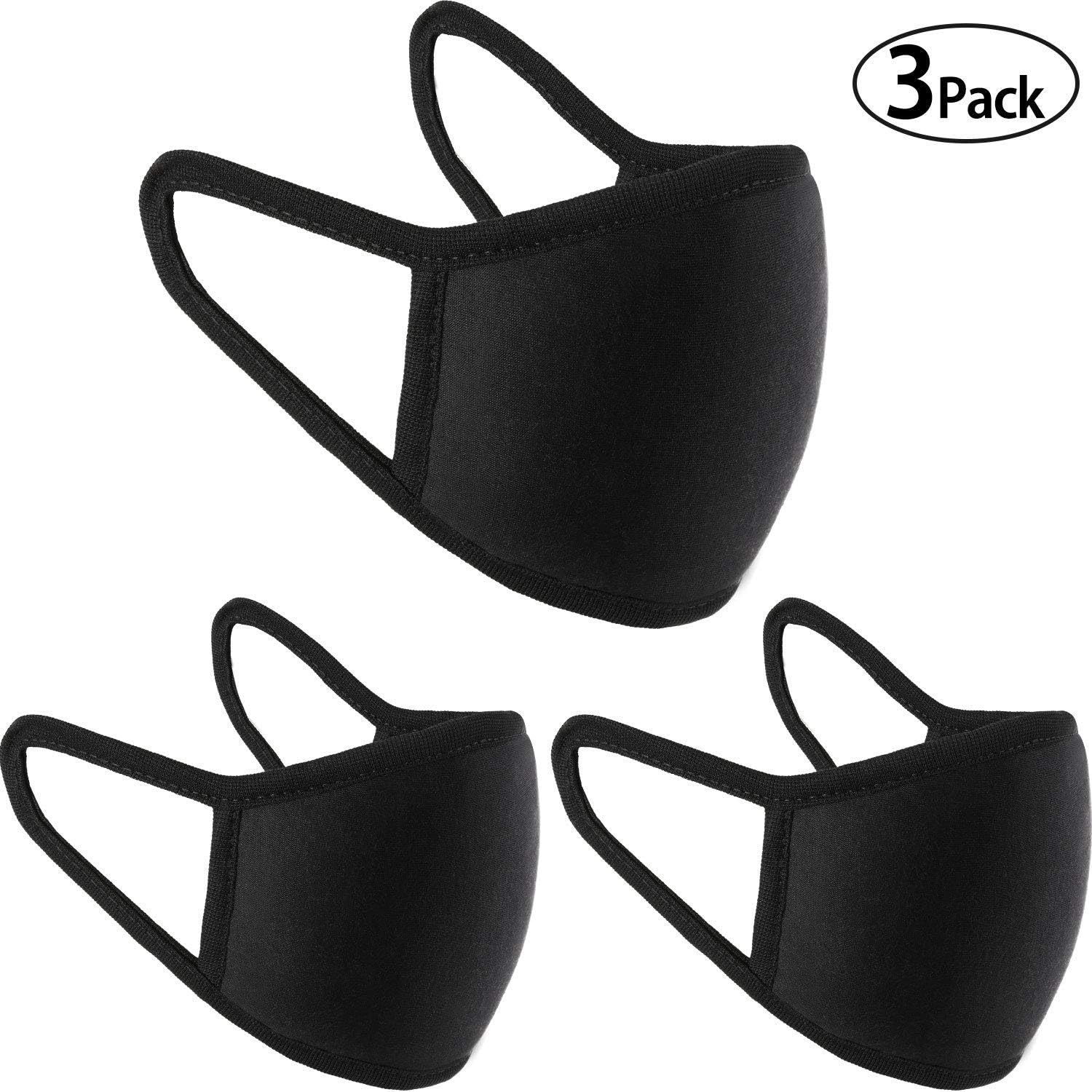 Anti-dust Black Mouth Mask, Unisex Cotton Face Mask Muffle Mask Anime Mask for Cycling Camping Travel for Kids Teens Men Women, Pack of 3
