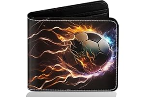 ZHIMEBYE Boys Soccer Wallet for Teens, Cool Kids Wallet for Boys Ages 8-10 9-12 11-15, Funny Leather Bifold Rfid Blocking, Coin Pocket Id Window for Teen Men Youth Guys Birthday Christmas Gifts