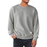 Dokotoo Men Men's Crewneck Sweatshirts Soild Color Geometric Texture Long Sleeve Casual Pullover Shirt
