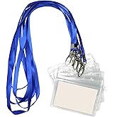 Lanyard with ID Holder 50 Pcs Waterproof Name Tag Horizontal Badge ID Card Holders ID Pass Holder and 50 Pcs Flat Neck Blue Lanyards Swivel Hook