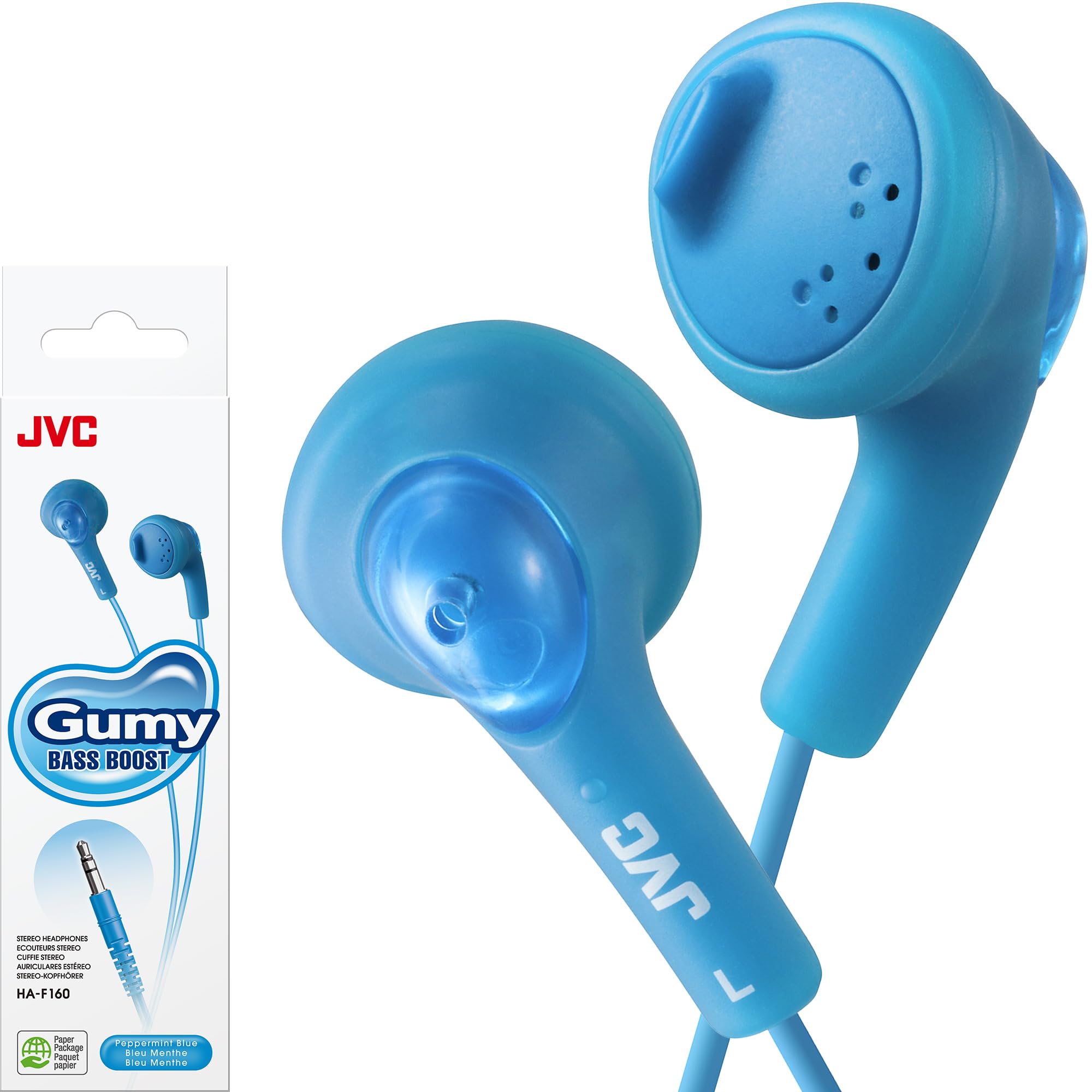 JVC Basic Gumy Earbuds Blue, Model Number: HA-F160-A, 3