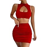 2 Piece Outfits for Women Sexy Club Night Out Crop Top & Bodycon Skirt Set Dresses