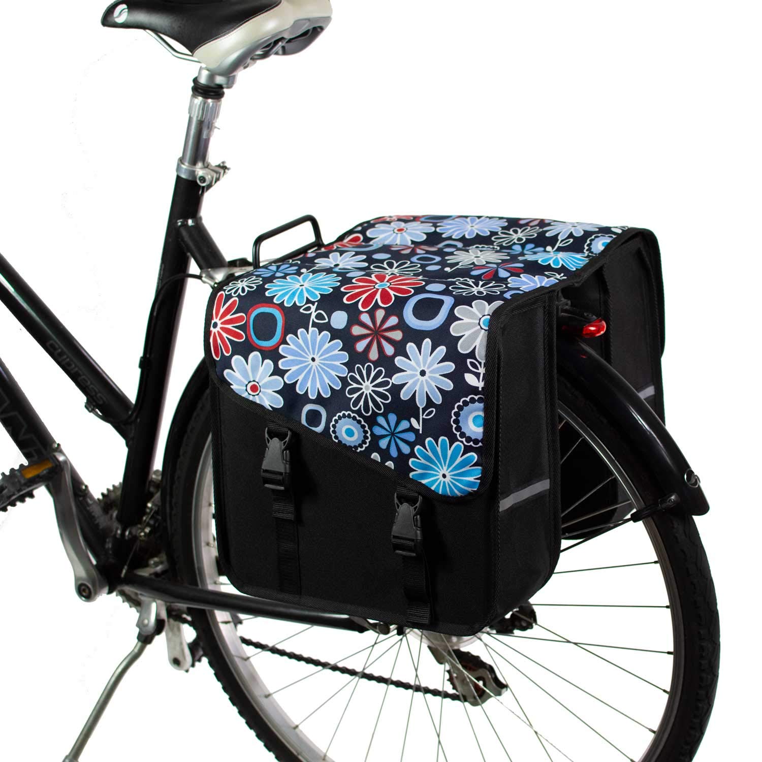 BikyBag Classic CS - Double Bicycle Panniers - 26L Water-Resistant Bike Pannier Bag for Rear Rack | Commuter & Shopping Cycling Bag (Daisy Flowers)