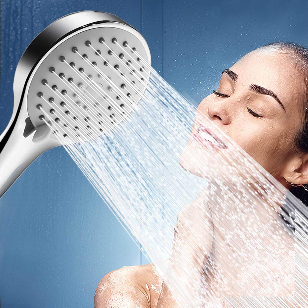 HENZIN Shower Head,High Power Low Pressure Boosting Showerhead 3-Function Water Saving Handheld Chrome Shower Head with Hose and Holder Universal Fitting for Bathroom