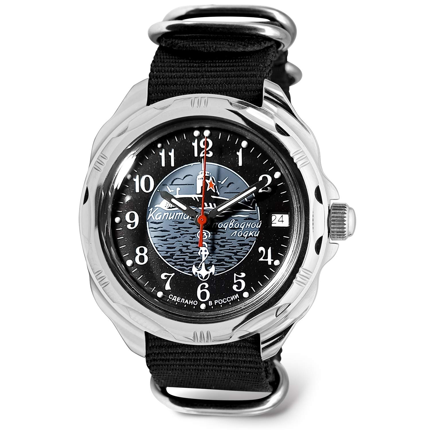 VOSTOK | Komandirskie 211831 Submarine Сaptain Mechanical 40mm Wrist Watch | WR 20m | Black Blue Dial Mechanical Watch | Luminous dots, 211831 black, Classic