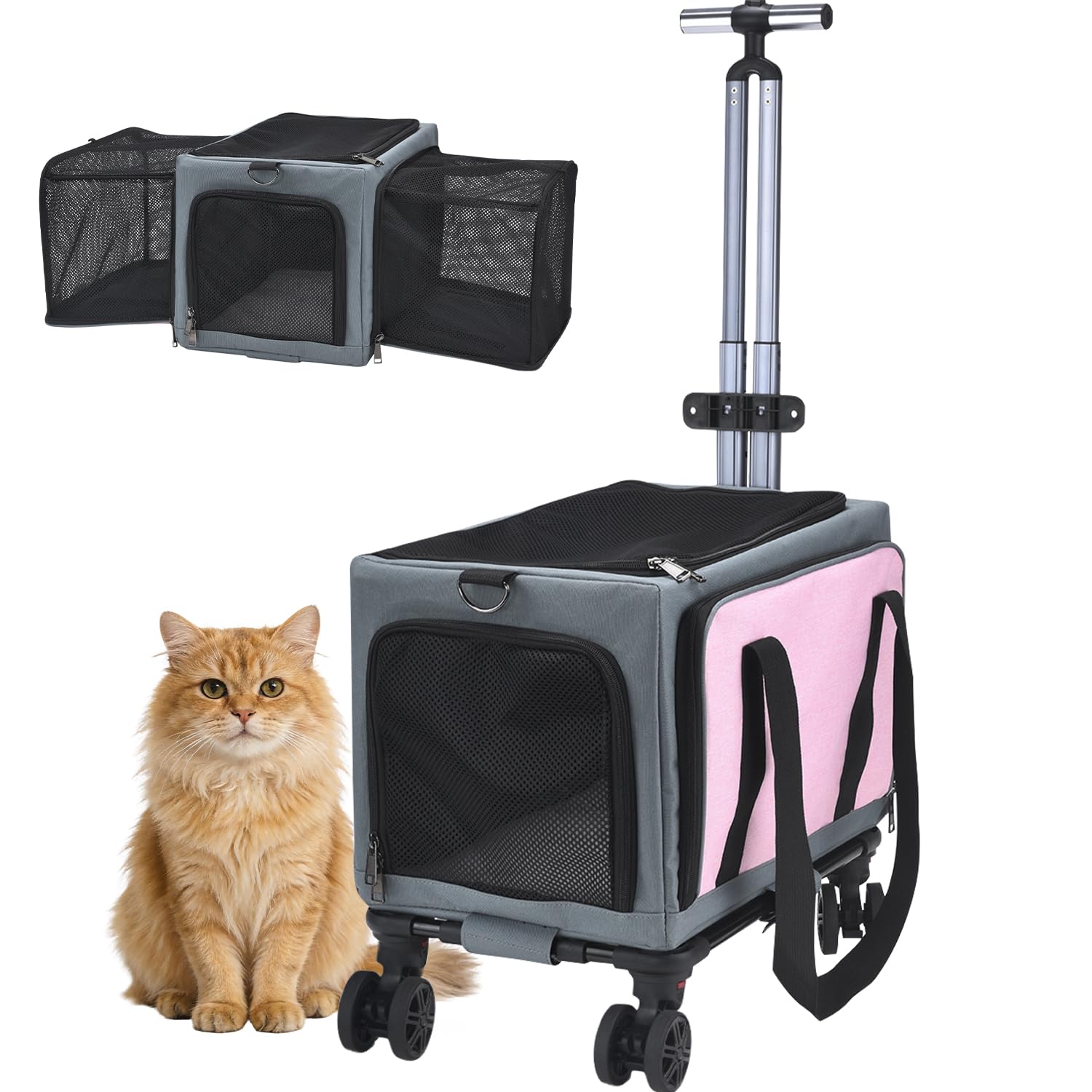 Photo 1 of Pet Carrier Airline Approved, Expandable Large Dog Cat Carrier with Wheels, Upgraded Wheels Airline-Approved Cat & Dog Travel Carrier, Rolling Pet Carrier with Removable Pole Platform, Carnation Pink