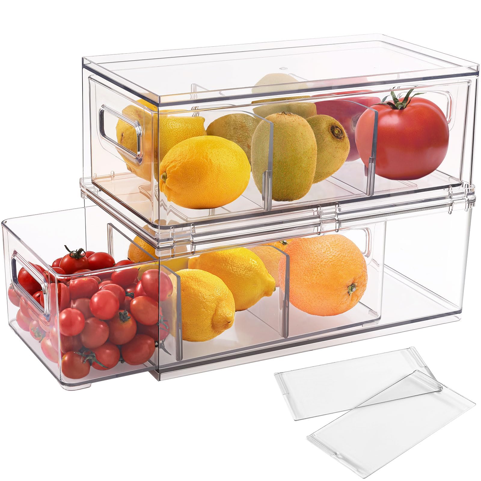 Photo 1 of **ONE BIN HAS CRACK ON TOP CORNER***shopwithgreen Refrigerator Organizer Bins with Pull-out Drawer, Drawable Clear Fridge Drawer Organizer with Handle, Plastic Kitchen Pantry Storage Containers , 2 Pack, 3.7QT