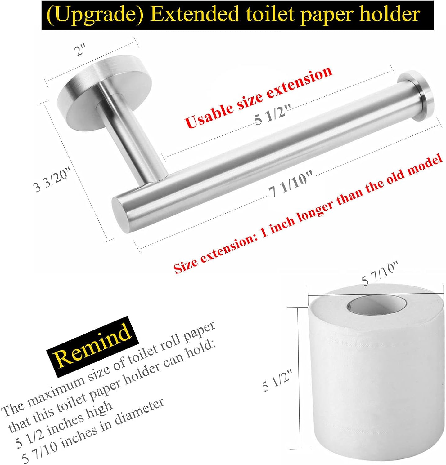 Upgrade 7 1/10 inches Extended Toilet Paper Roll Holder,Wall Mount Toilet Roll Holder,Toilet Tissue Holder for Bathroom,SUS304 Stainless Steel (Brushed): Kitchen & Dining