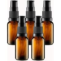 5 Pack Empty Refillable Glass Amber Pump Bottle Ideal for Lotion Cream Essential Oil Travel Small Container ,15ml