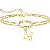 DEARMAY 14K Gold Plated Gold Initial Bracelets for Women, Knot Letter Bracelet Trendy A-Z Adjustable Chain Jewelry Non Tarnish Charm Bracelet Personalized Gift for Her