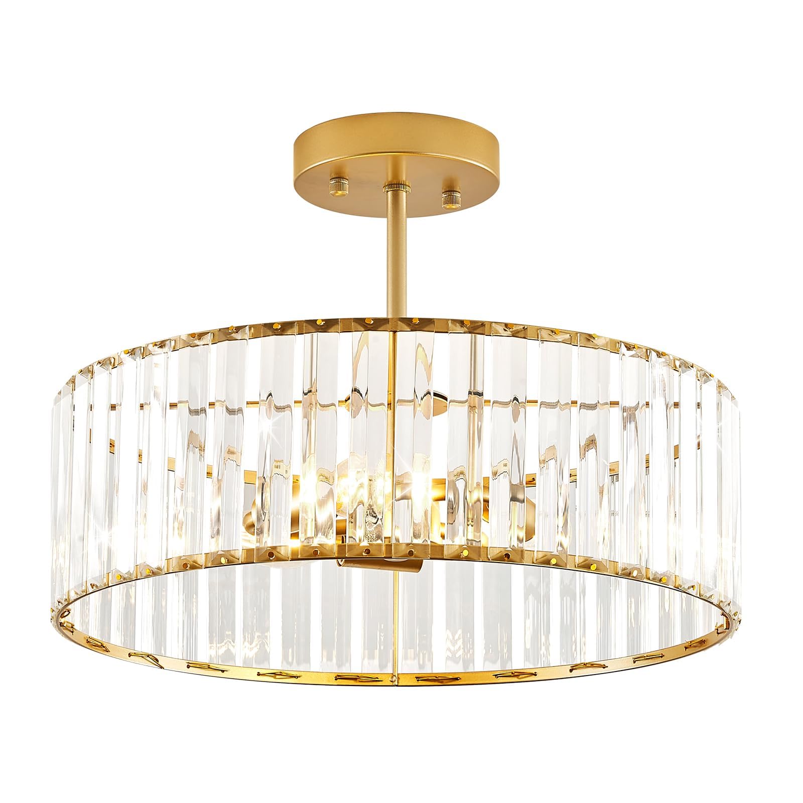 VIOLOEMI Modern Gold Semi Flush Mount Ceiling Light Crystal 3-Light ...