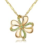 Kruckel Four Leaf Clover Necklace for Women – Lucky Gold Pendant with Green Austrian Crystal, Elegant Aesthetic Accessory
