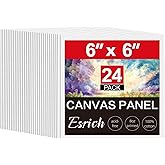 ESRICH 6x6 Canvas for Painting, 24 Pack Canvas Boards Cotton Painting Canvas Primed Acid Free Small Blank Canvases Panels for Oil Paint, Watercolor, Acrylic Paint, Gouache, Tempera.