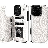 HAOPINSH for iPhone 16 Pro Max Case Wallet with Card Holder, White Leopard Cheetah Pattern Back Flip Folio PU Leather Kickstand Card Slots Case for Women Girls, Double Magnetic Clasp Shockproof 6.9"