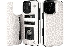 HAOPINSH for iPhone 16 Pro Max Case Wallet with Card Holder, White Leopard Cheetah Pattern Back Flip Folio PU Leather Kickstand Card Slots Case for Women Girls, Double Magnetic Clasp Shockproof 6.9"