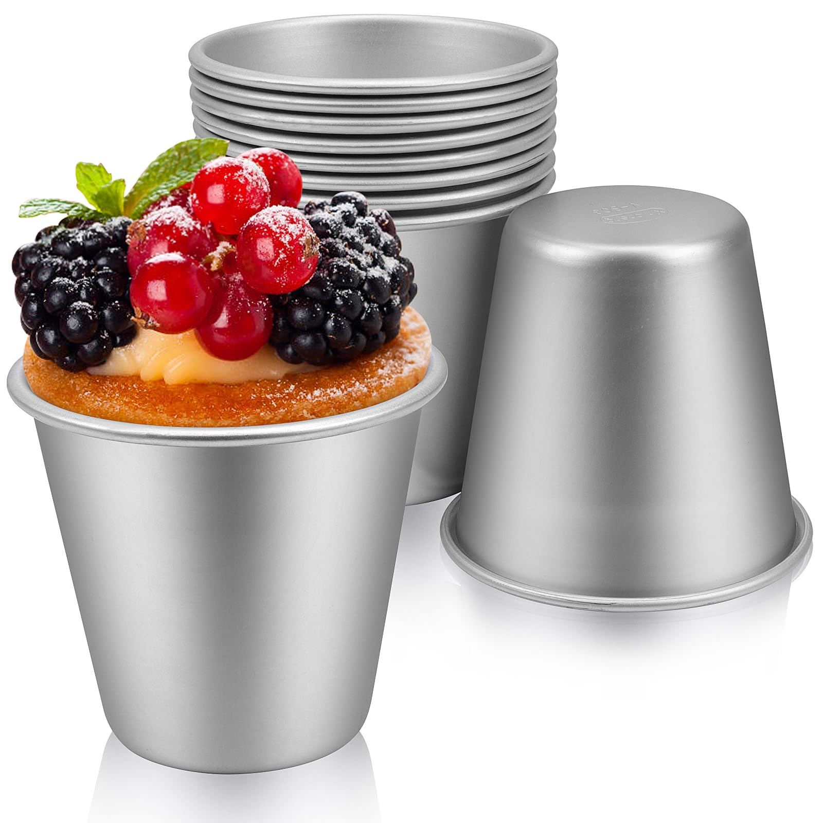 Homgaty 10 Pcs Pudding Dariole Moulds(200ML), Nonstick Muffin Tin Basins Moulds Aluminium Egg Tart Mold Cups Bowls for Desserts DIY Baking